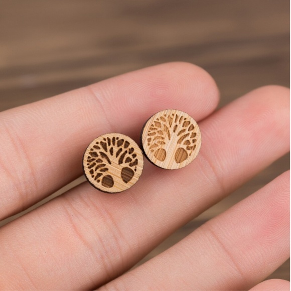 Vintage “Tree Hugger" Handmade Cute Wood Earrings - Picture 3 of 3